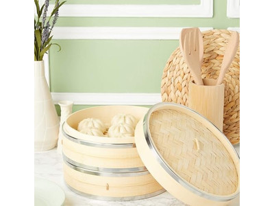 Cesta de Vapor de Bambu Industrial de 2 Camadas