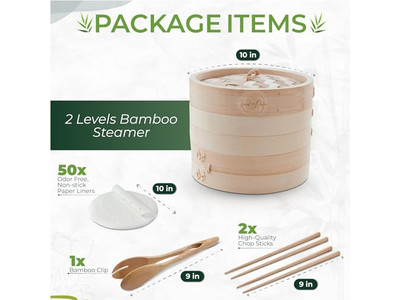 Cesta de Vapor de Bambu com Tampa para Panela Funda