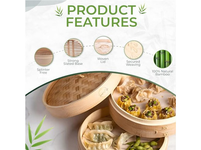 Cesta de Vapor de Bambu com Tampa para Panela Funda