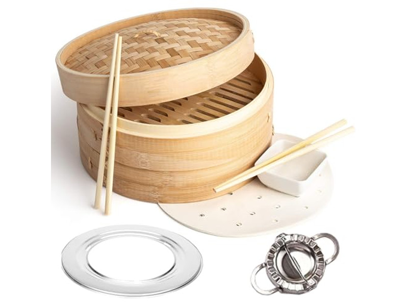Conjunto de Madeira para Pão e Alimentos Cesta de Vapor de Bambu para 8 Bolinhos