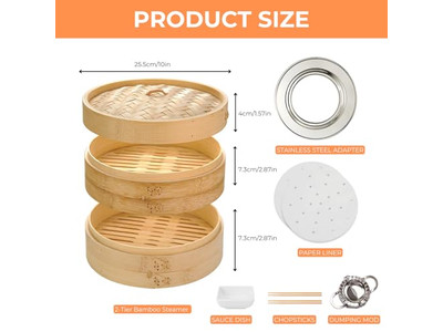 Conjunto de Madeira para Pão e Alimentos Cesta de Vapor de Bambu para 8 Bolinhos